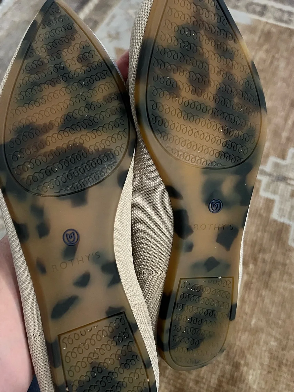 Rothy's Beige Pointed Ballet Flats with Navy Trim - Picture 3 of 4